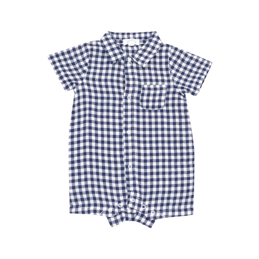 Button Down Polo Shortie Navy Gingham.