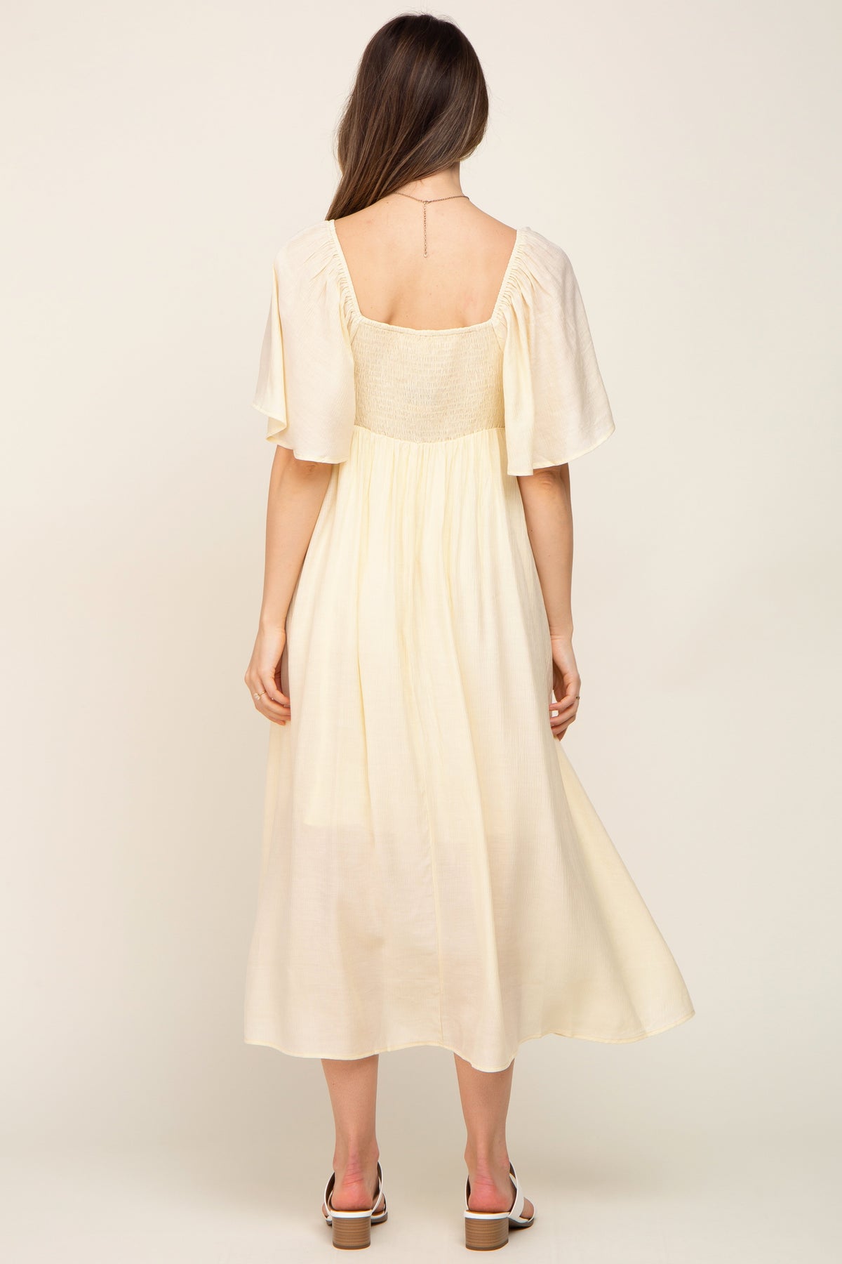 Cream Front Tie Ruffle Sleeve Maternity Midi Dress by PinkBlush at Everetts Place