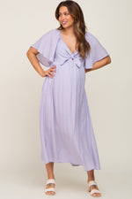 Lavender Front Tie Ruffle Sleeve Maternity Midi Dress by PinkBlush at Everetts Place