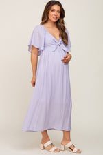 Lavender Front Tie Ruffle Sleeve Maternity Midi Dress by PinkBlush at Everetts Place