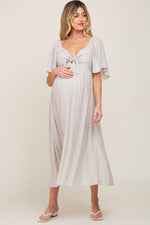 Grey Front Tie Ruffle Sleeve Maternity Midi Dress - Dress, One-piece garment, Day Dress, Photo shoot, Cocktail dress | Everetts Place