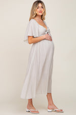 Grey Front Tie Ruffle Sleeve Maternity Midi Dress by PinkBlush at Everetts Place