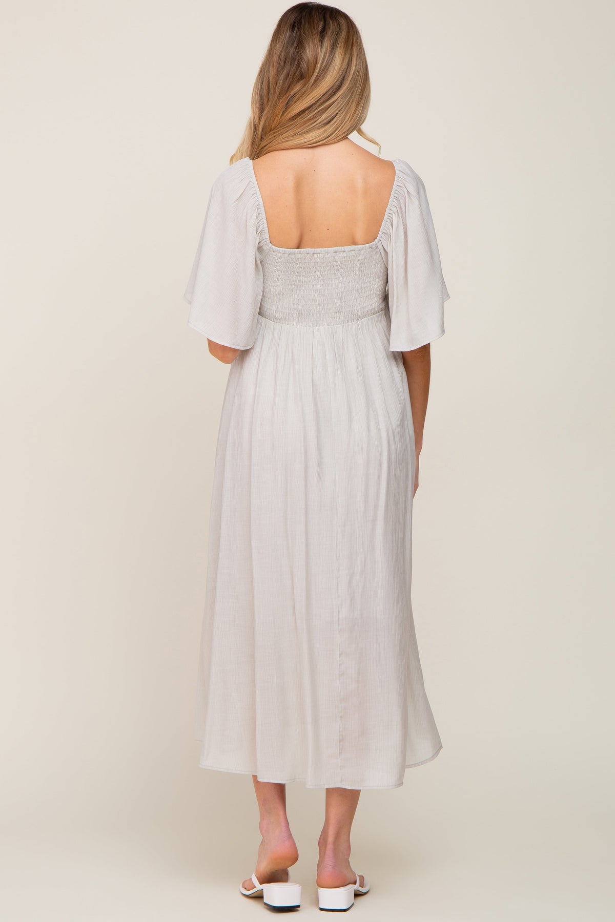 Grey Front Tie Ruffle Sleeve Maternity Midi Dress by PinkBlush at Everetts Place