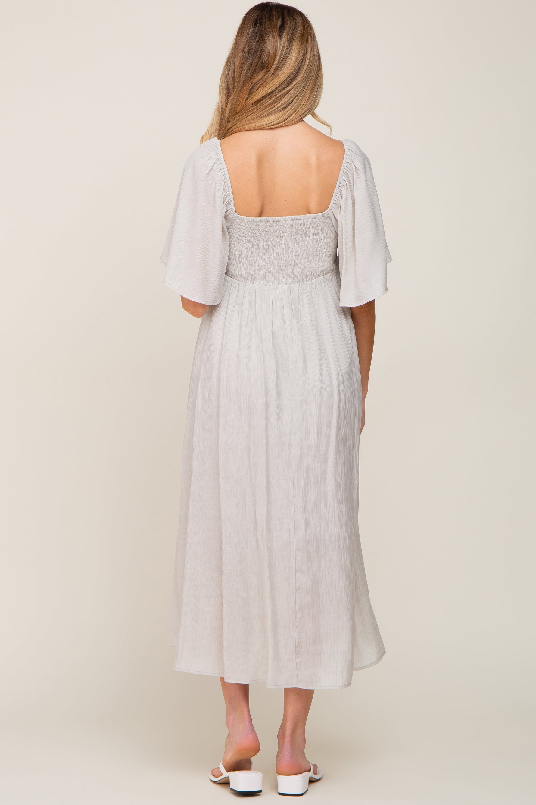 Grey Front Tie Ruffle Sleeve Maternity Midi Dress by PinkBlush at Everetts Place