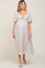 Grey Front Tie Ruffle Sleeve Maternity Midi Dress by PinkBlush at Everetts Place