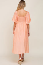 Peach Front Tie Ruffle Sleeve Maternity Midi Dress by PinkBlush at Everetts Place
