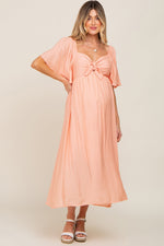 Peach Front Tie Ruffle Sleeve Maternity Midi Dress by PinkBlush at Everetts Place