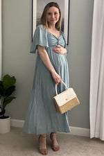 Blue Front Tie Ruffle Sleeve Maternity Midi Dress by PinkBlush at Everetts Place