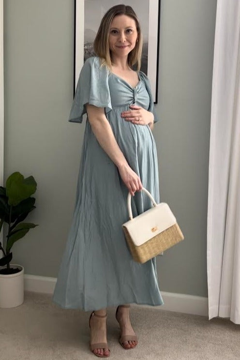 Blue Front Tie Ruffle Sleeve Maternity Midi Dress by PinkBlush at Everetts Place