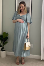Blue Front Tie Ruffle Sleeve Maternity Midi Dress by PinkBlush at Everetts Place