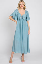 Blue Front Tie Ruffle Sleeve Maternity Midi Dress by PinkBlush (view 9 of 9)