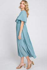 Blue Front Tie Ruffle Sleeve Midi Dress by PinkBlush at Everetts Place