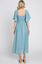Blue Front Tie Ruffle Sleeve Midi Dress by PinkBlush at Everetts Place