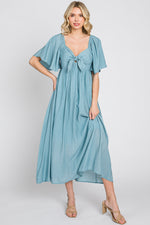 Blue Front Tie Ruffle Sleeve Midi Dress by PinkBlush at Everetts Place