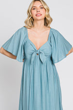 Blue Front Tie Ruffle Sleeve Midi Dress by PinkBlush at Everetts Place
