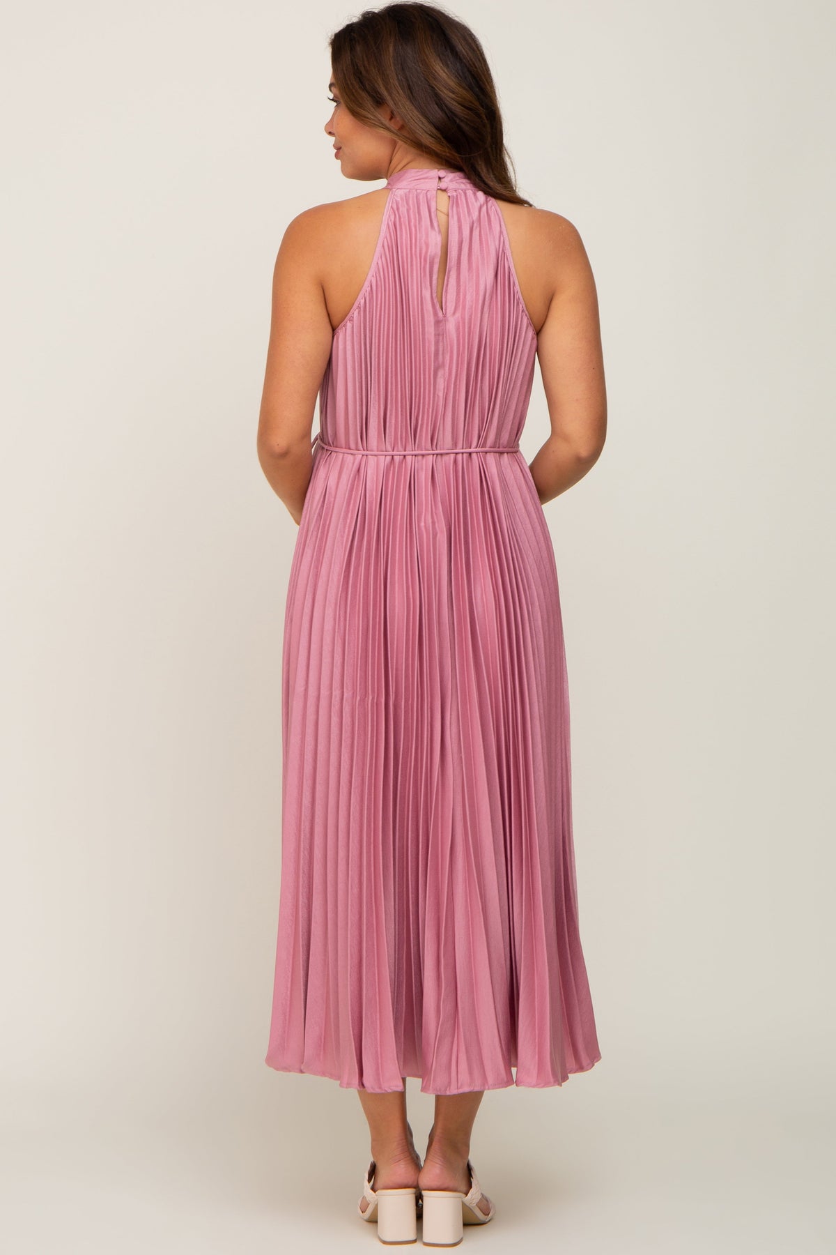 Pink Pleated Maternity Halter Dress by PinkBlush at Everetts Place