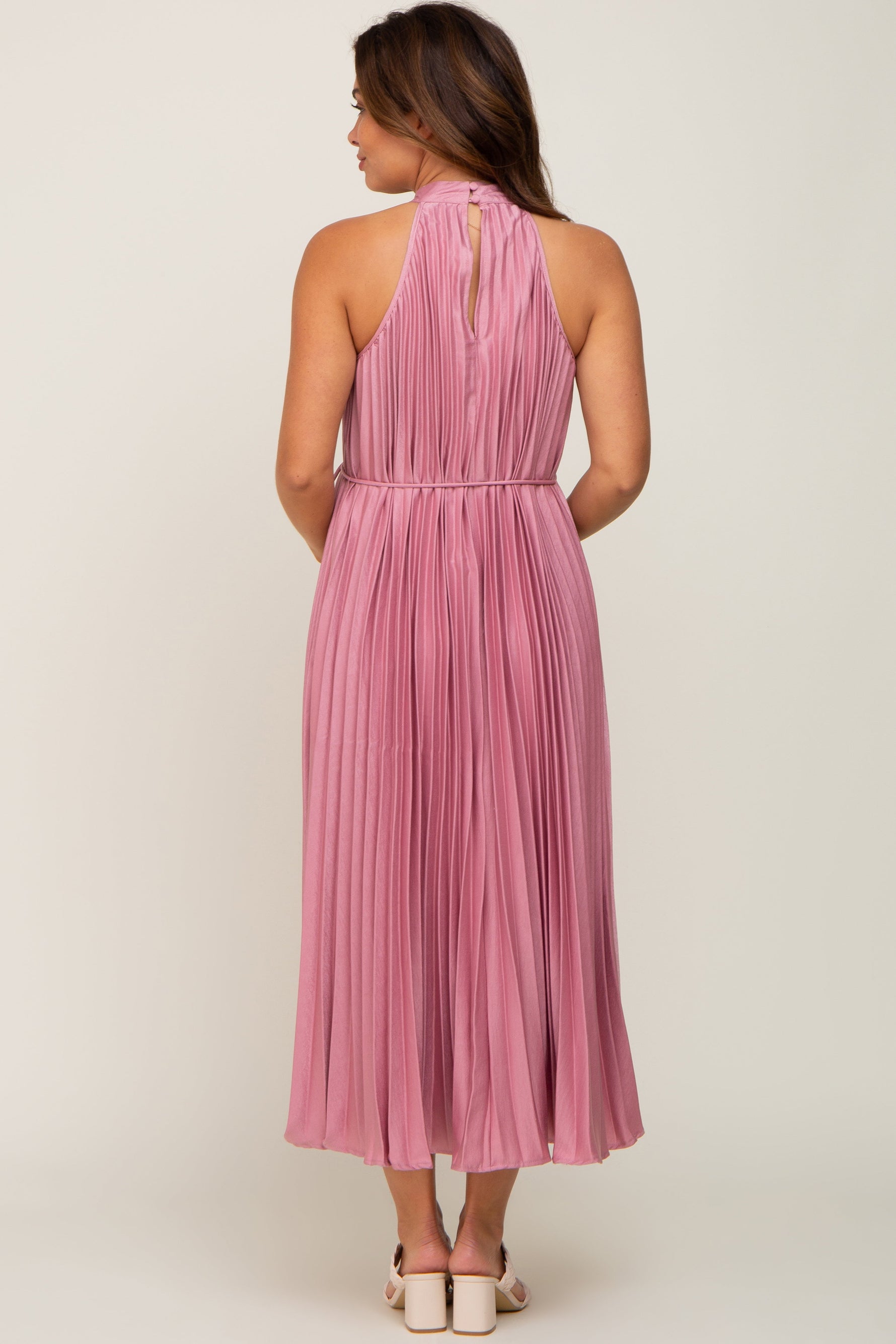 Pink Pleated Maternity Halter Dress by PinkBlush at Everetts Place