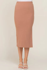 PinkBlush Mocha Ribbed Midi Skirt with Side Slit for Stylish Women - Apparel & Accessories > Clothing > Dresses