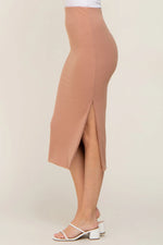 PinkBlush Mocha Ribbed Midi Skirt with Side Slit for Stylish Women - Apparel & Accessories > Clothing > Dresses