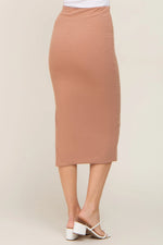 PinkBlush Mocha Ribbed Midi Skirt with Side Slit for Stylish Women - Apparel & Accessories > Clothing > Dresses