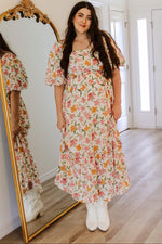 White Floral Puff Sleeve Maxi Dress by PinkBlush (view 6 of 8)