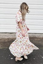 White Floral Puff Sleeve Maxi Dress by PinkBlush at Everetts Place