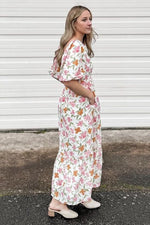 White Floral Puff Sleeve Maxi Dress by PinkBlush (view 8 of 8)