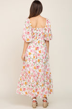 White Floral Puff Sleeve Maternity Maxi Dress by PinkBlush (view 3 of 8)