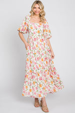 White Floral Puff Sleeve Maxi Dress by PinkBlush (view 2 of 8)