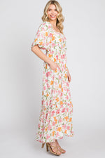 White Floral Puff Sleeve Maxi Dress by PinkBlush at Everetts Place