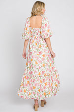 White Floral Puff Sleeve Maxi Dress by PinkBlush (view 4 of 8)