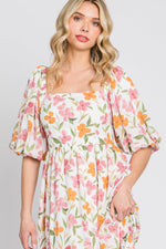 White Floral Puff Sleeve Maxi Dress by PinkBlush (view 5 of 8)