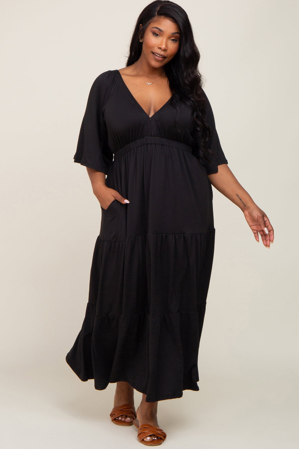 V-Neck Tiered Knit Plus Size Maxi Dress by PinkBlush (view 1 of 4)