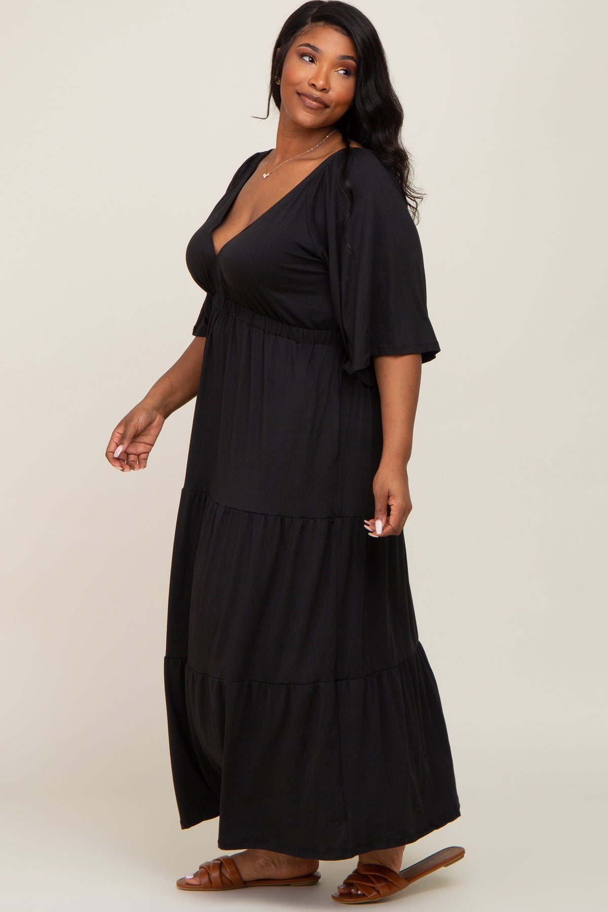 V-Neck Tiered Knit Plus Size Maxi Dress by PinkBlush (view 2 of 4)