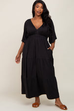 V-Neck Tiered Knit Plus Size Maxi Dress by PinkBlush (view 4 of 4)
