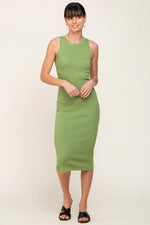 PinkBlush Chic Ribbed Maternity Midi Dress with Racerback Style for Expecting Mothers - Apparel & Accessories > Clothing > Dresses