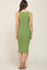 PinkBlush Chic Ribbed Maternity Midi Dress with Racerback Style for Expecting Mothers - Apparel & Accessories > Clothing > Dresses
