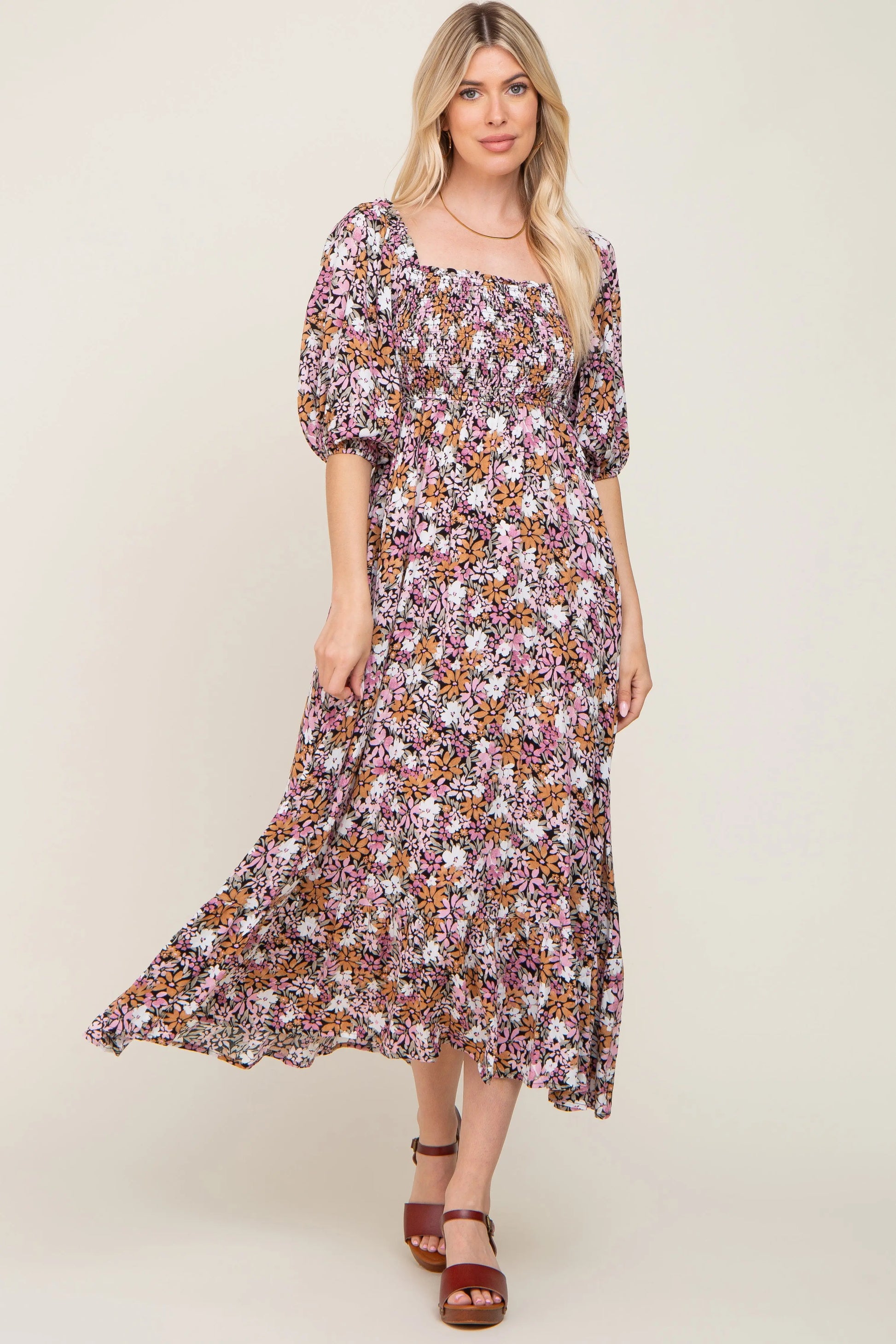 PinkBlush Stylish Floral Maxi Dress with Puff Sleeves for Casual Summer Outings - Apparel & Accessories > Clothing > Dresses