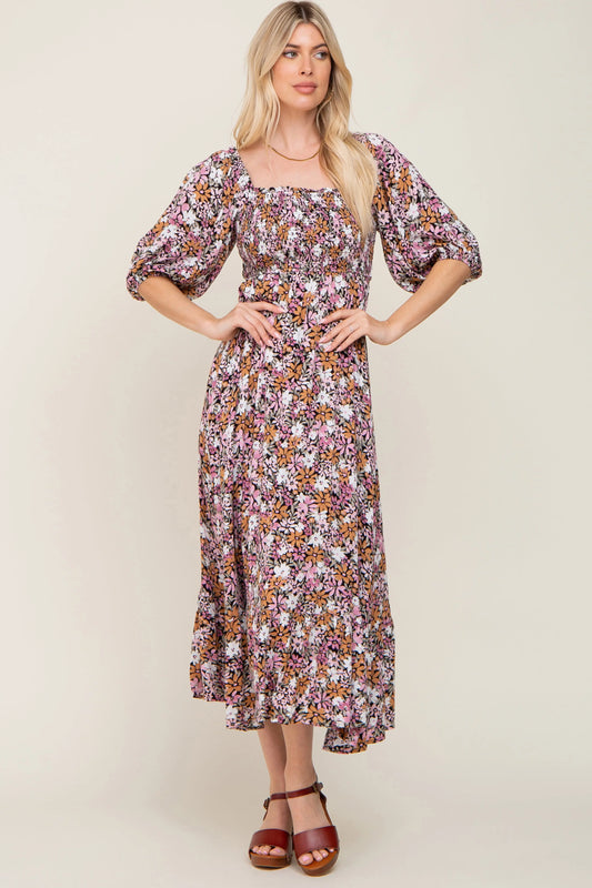 PinkBlush Stylish Floral Maxi Dress with Puff Sleeves for Casual Summer Outings - Apparel & Accessories > Clothing > Dresses