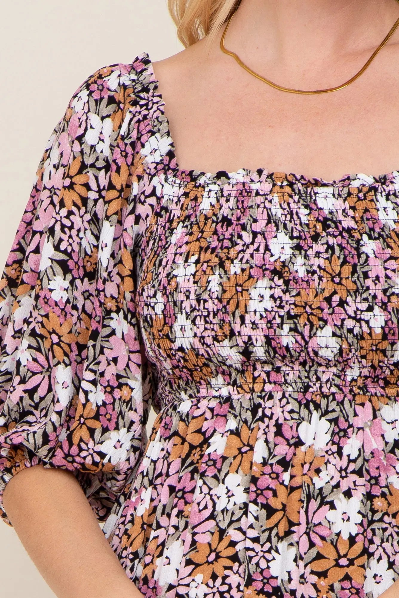 PinkBlush Stylish Floral Maxi Dress with Puff Sleeves for Casual Summer Outings - Apparel & Accessories > Clothing > Dresses