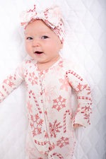 My First Candy Cane Hair Bow in Blue & Peach by Rayn’s Tiny Stitches