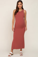 Rust Ribbed Maternity Side Slit Tank Dress by PinkBlush at Everetts Place