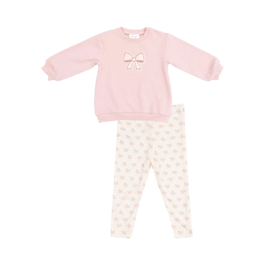 Oversize Sweatshirt and Leggings Set with Bow Applique in French Terry Angel Dear