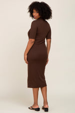 Ribbed Mock Neck Short Sleeve Midi Dress by PinkBlush