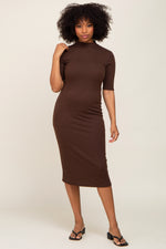 Ribbed Mock Neck Short Sleeve Midi Dress by PinkBlush