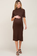 Ribbed Mock Neck Maternity Dress, Midi Length by PinkBlush
