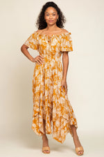 PinkBlush Elegant Maternity Midi Dress with Leaf Print for Expecting Mothers - Apparel & Accessories > Clothing > Dresses
