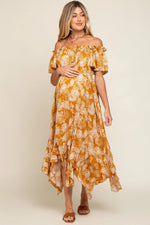PinkBlush Elegant Maternity Midi Dress with Leaf Print for Expecting Mothers - Apparel & Accessories > Clothing > Dresses