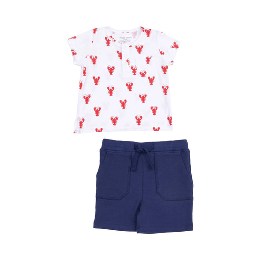 Pocket Henley And Short Set Lobster Bamboo.