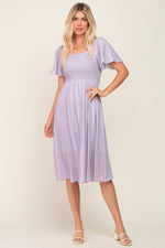 Lavender Smocked Square Neck Flutter Short Sleeve Maternity Midi Dress by PinkBlush at Everetts Place